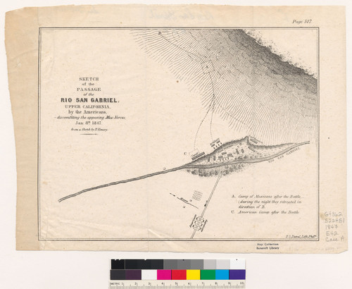 Sketch of the passage of the Rio San Gabriel, Upper California : by the Americans, discomfiting the opposing Mex. forces, Jan. 8th. 1847 / From a sketch by Lt. Emory