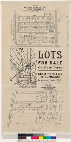 Map of Central Oakland Tract showing portion west of Telegraph Avenue, Oakland, Alameda County, Cal. ; Map of a subdivision of a portion of Central Oakland Tract east of Telegraph Avenue and lot 45 Linden Homestead, Oakland, Alameda Co., Cal