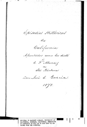 Episodios historicos de California : Santa Barbara, Calif. : ms.S,1878 Mar. 28