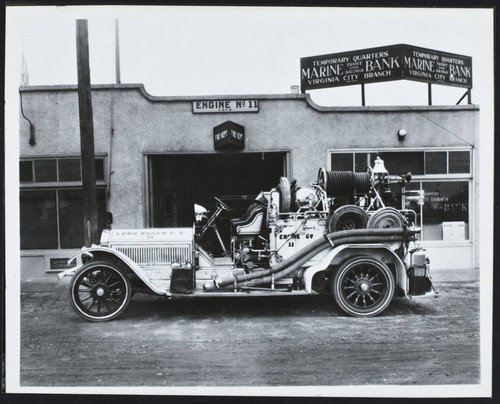 1916 American La France in front of old Station No. 11, 5339 Long Beach Blvd