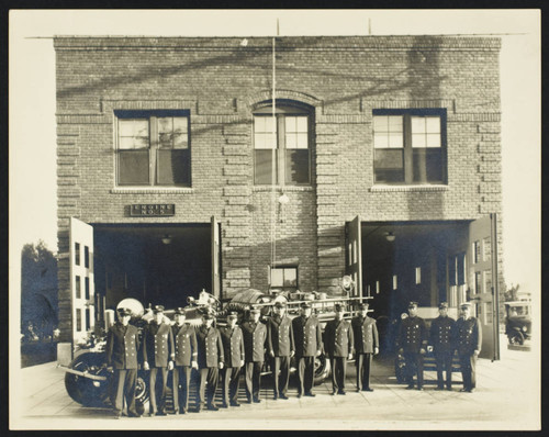 Crew in front of Station No. 5, Anaheim & Newport