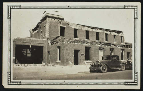 Station No. 1 with Fire Department Headquarters and Fire Prevention Bureau (low building), east Pacific Ave. side, damage from the 1933 earthquake