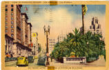 View in Pershing Square, Biltmore Hotel and New Auditorium Building/Los Angeles, California