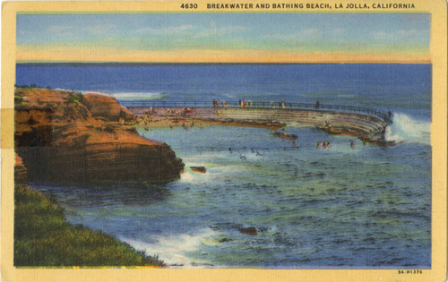 Breakwater and Bathing Beach, La Jolla, California