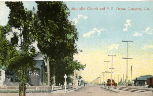 Methodist Church and P.E. Depot, Compton, Cal