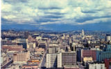 View of Los Angeles Civic Center and Sierra Madre Mountains