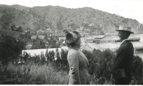 Clara Newell and her cousin Harry Buss of Gardena, CA overlooking Avalon, Catalina, CA