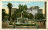 Fountain in Pershing Square with Finance and Pacific Mutual Buildings in Background