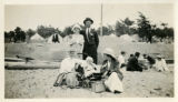 Family at Redondo Beach in front of Tent City