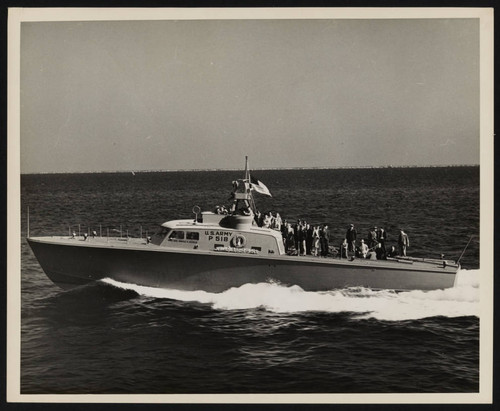 Crash boat with dignitaries in Long Beach Harbor