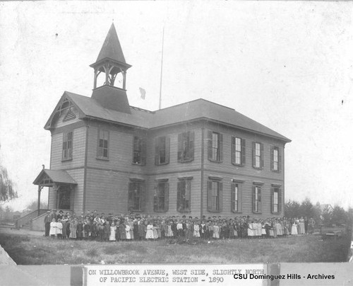 School building with students