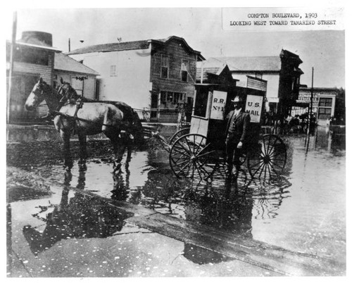 Compton Blvd looking west towards Tamarind St