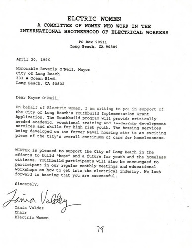 Letter from Tania Valdez to Mayor Beverly O'Neil