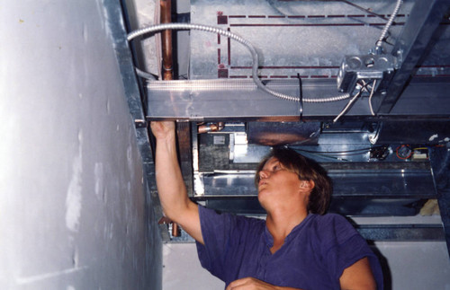 Sheet metal worker at a construction site