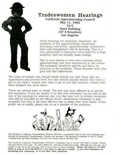 California Apprenticeship Council Tradeswomen Hearings notice