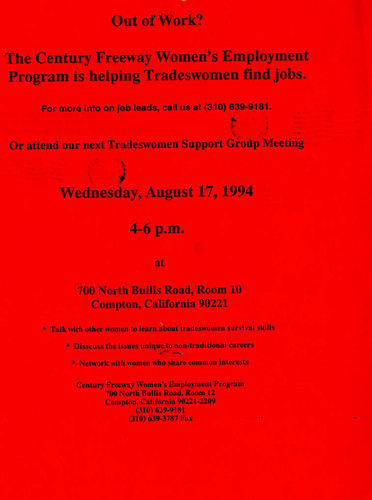 Century Freeway Women's Employment Program flyer