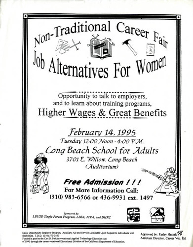 Non-Traditional Career Fair, Job Alternatives for Women flyer