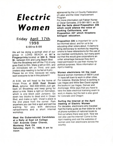 Electric Women flyer, April 1998