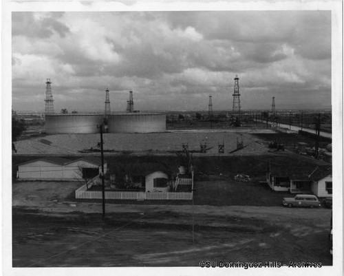 Oil wells and tanks near campus