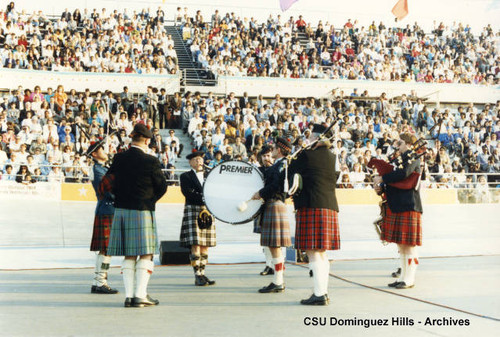 Pipers and drummer at graduation