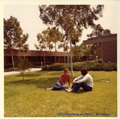 Students on lawn by Small College