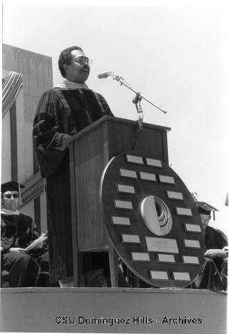 Lieutenant Governor Dymally speaking at 1978 graduation