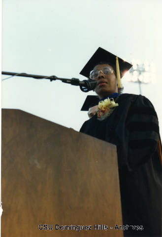 Dr. Hansonia Caldwell speaking at graduation