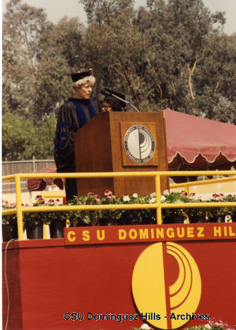 Frances Lauerhass speaking at commencement