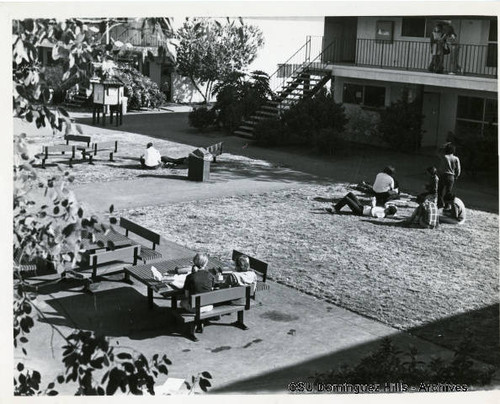 Students Lounging in Watt Campus courtyard