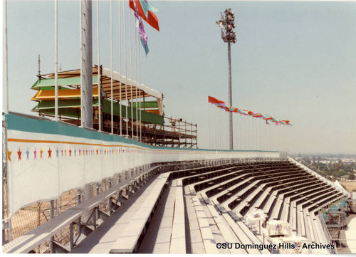 Velodrome grandstands and flags