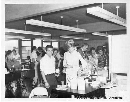 Students and visitors in cafeteria