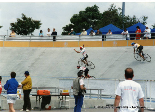 Celebrating rider at Velodrome