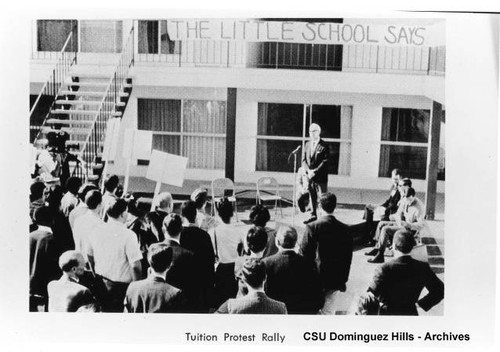 Faculty Member at Microphone during Tuition Protest Rally