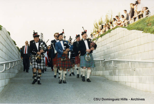 Bagpipers entering Velodrome