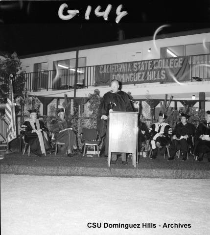 Donald Loker speaking at 1968 commencement