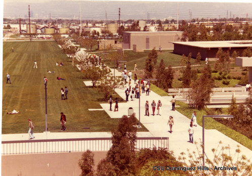 Students on central campus walkway