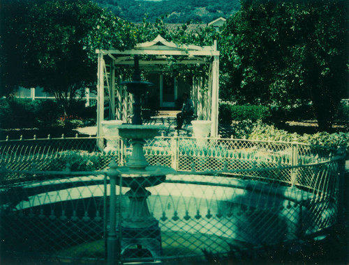 Bernal Adobe fountain and trellis