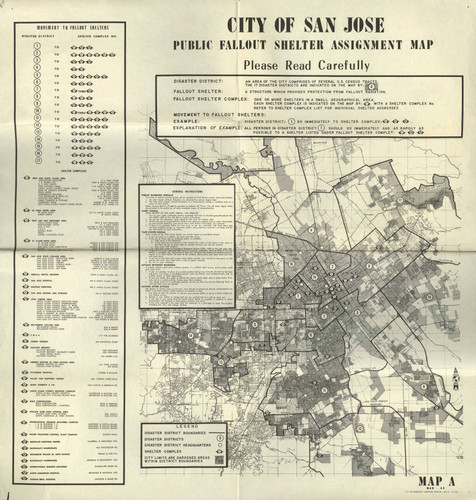 1964 City of San Jose Public Fallout Shelter map