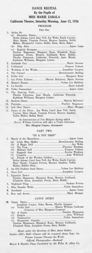 Program 1926, Dance recital by the pupils of Miss Marie Zabala