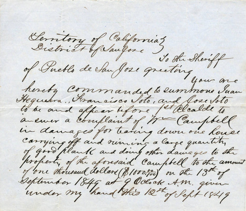 Correspondence 1849, Letter concerning complaint of William Campbell