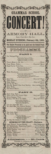 Program 1865, Armory Hall, Santa Clara, School fundraising concert