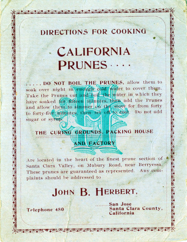 Pamphlet 1900, Directions for cooking California prunes