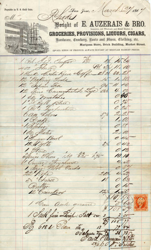 Invoice 1867, Auzerais Brothers Store