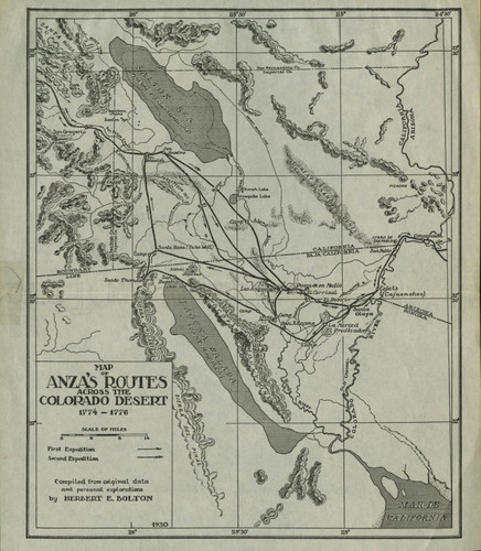 1774 Map of Anza's Routes Across the Colorado Desert