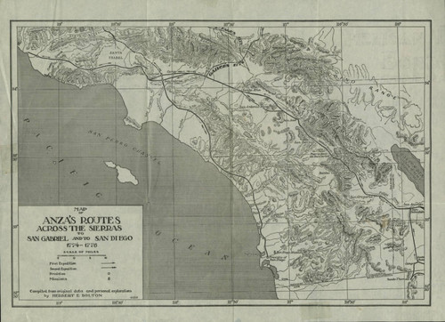 1774 Map of Anza's Routes Across the Sierras