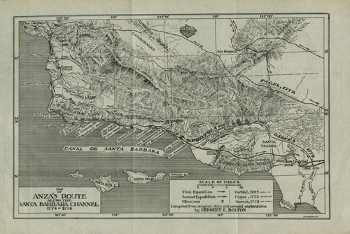 1774 Map of Anza's Route Along the Santa Barbara Channel