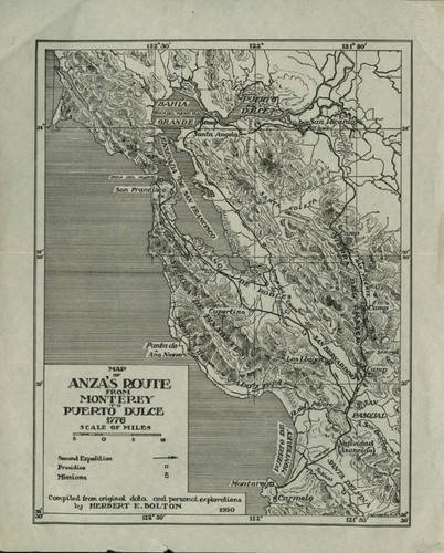 1776 Map of de Anza's Route From Monterey to Puerto Dulce