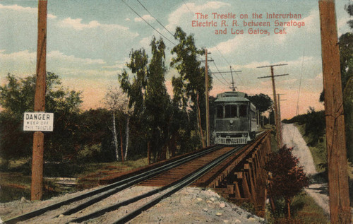 Interurban Railway car and trestle