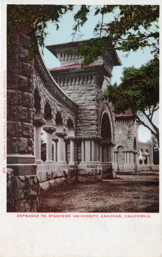 Entrance to Stanford University postcard