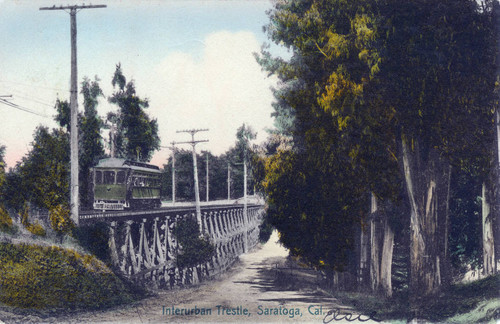 Interurban trestle near Saratoga, California postcard